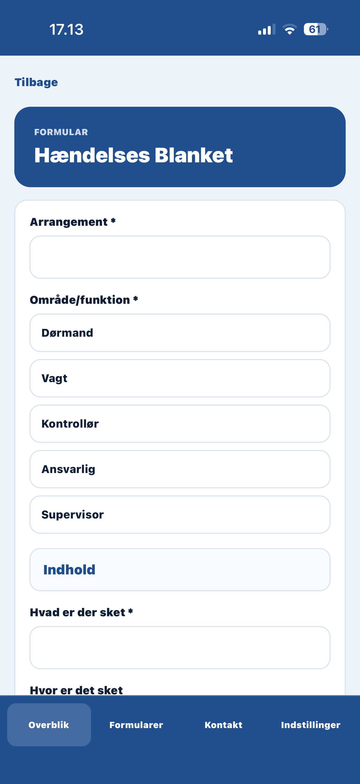 StaffPlan app med formular